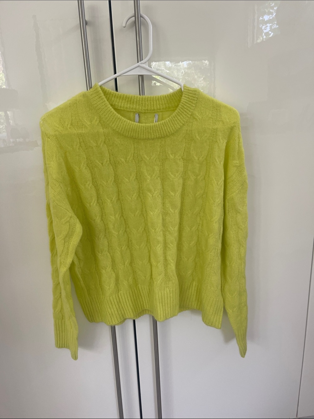 Evereve Neon Yellow Cable Crewneck Sweater
